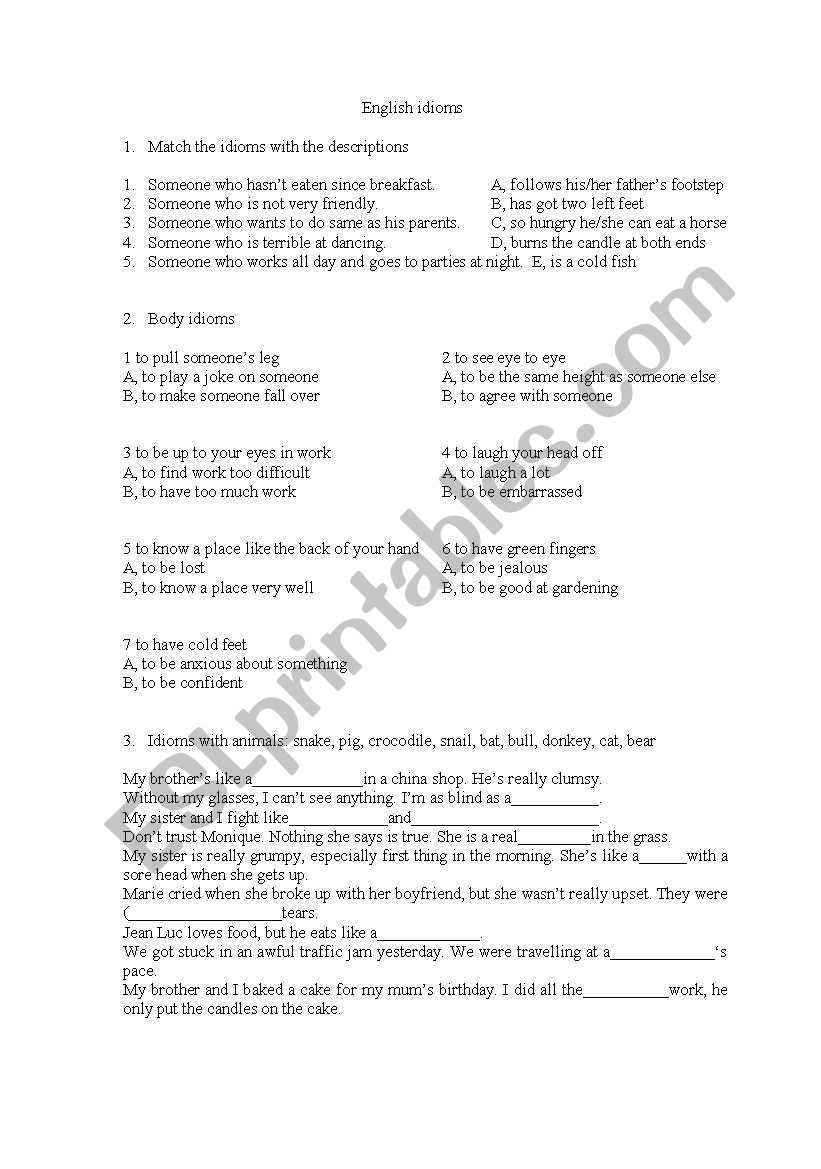 Idioms worksheet