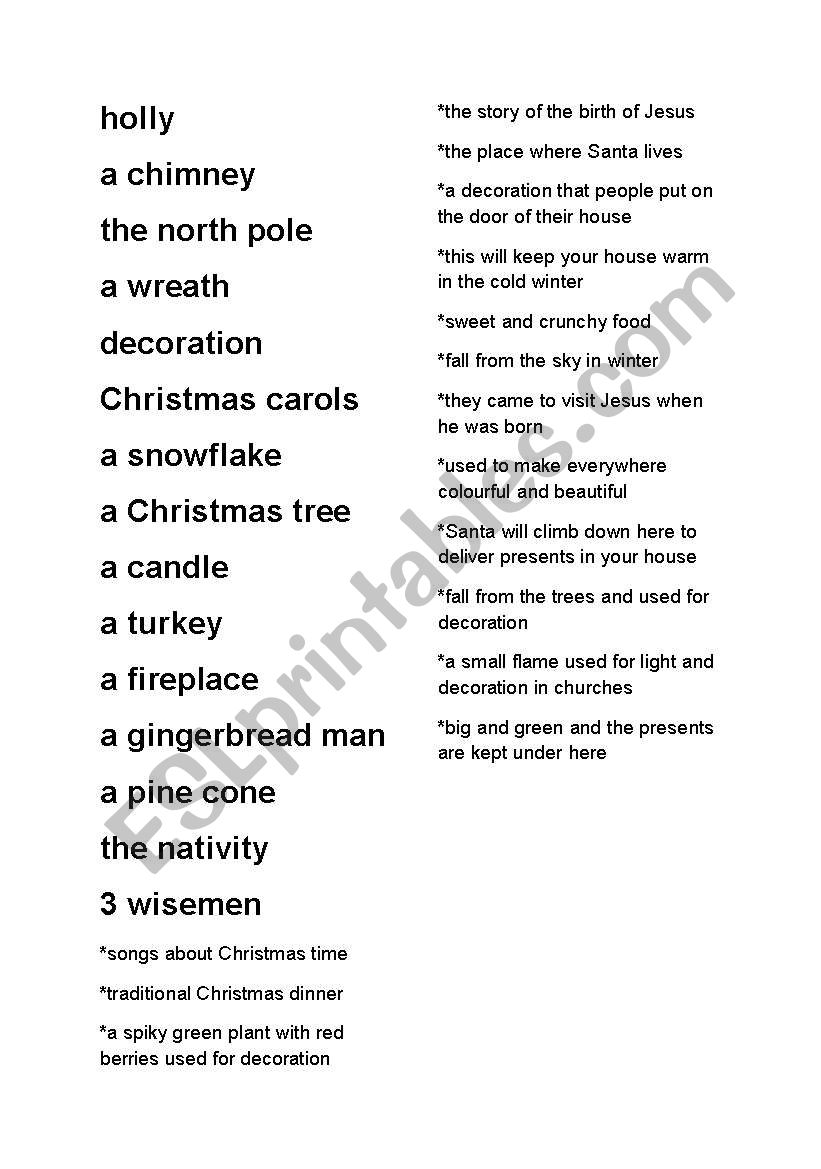 Christmas Vocabulary worksheet