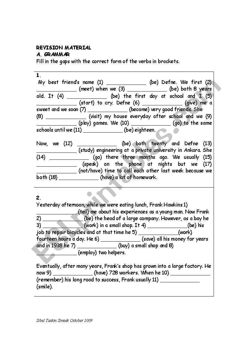 grammar revision- elementary worksheet