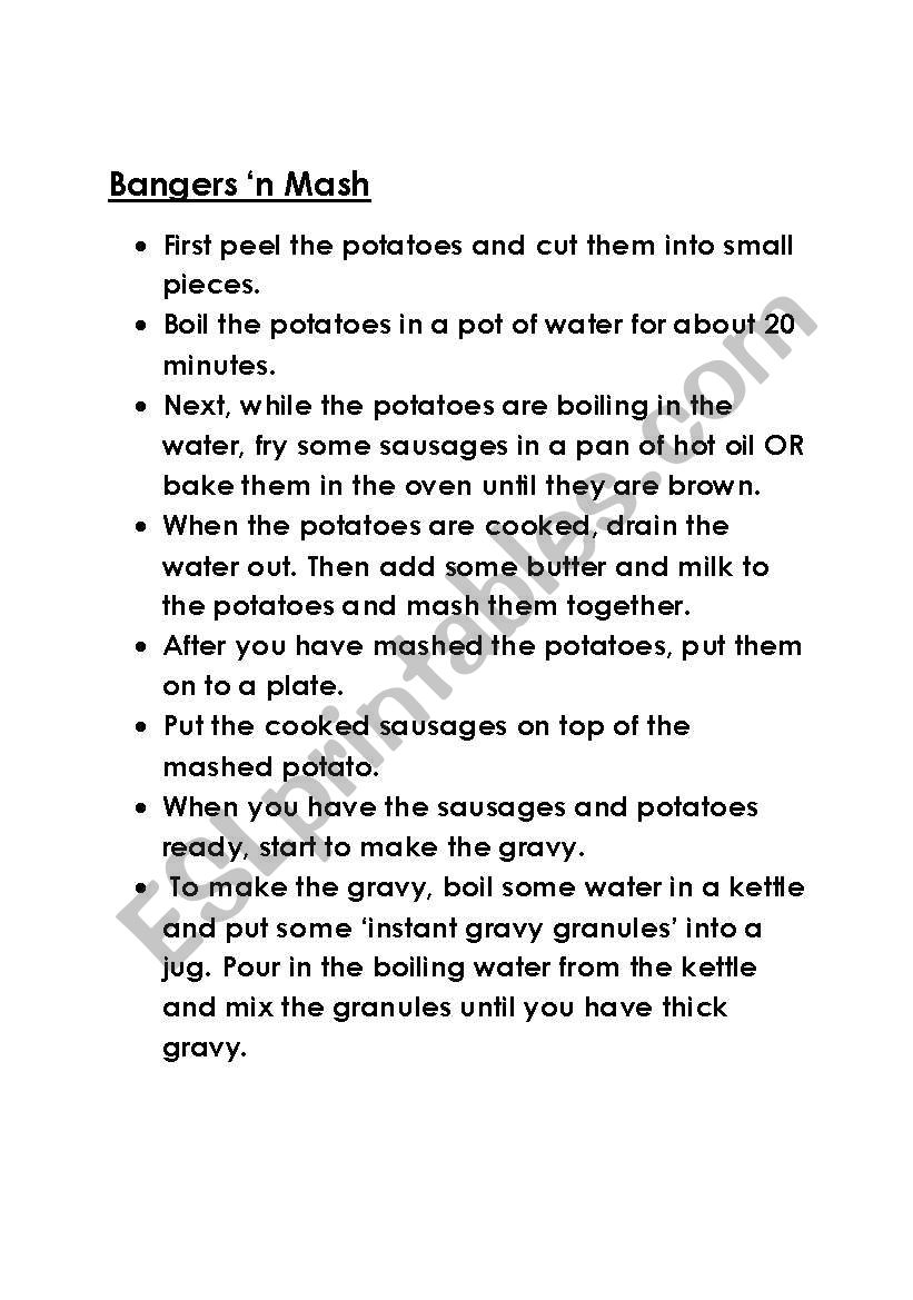 Bangers N Mash! worksheet
