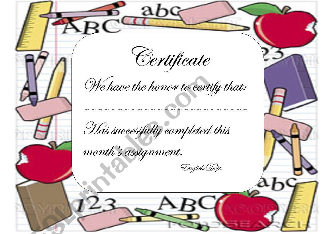 certificate worksheet