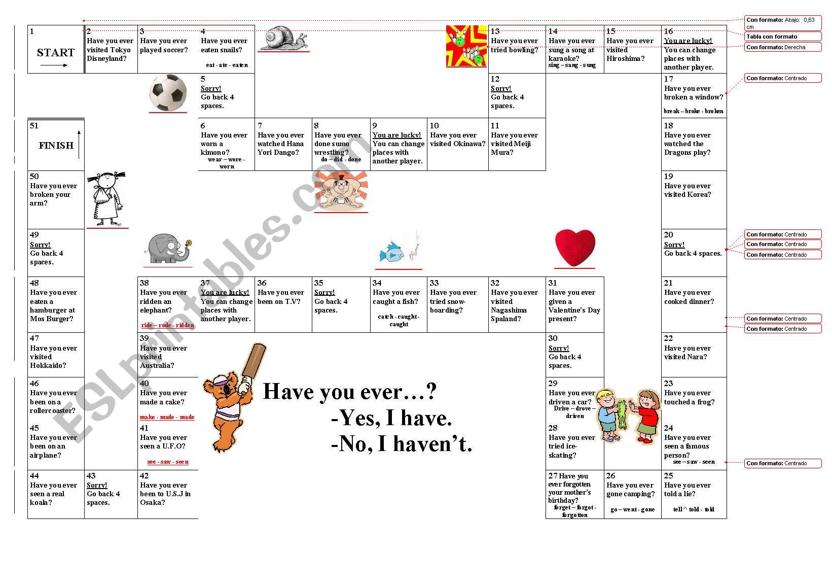 Present Perfect Board Game worksheet