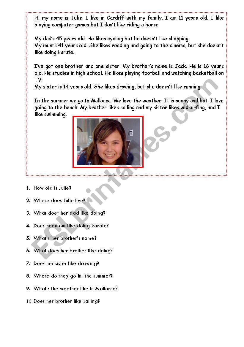 Julie Family worksheet