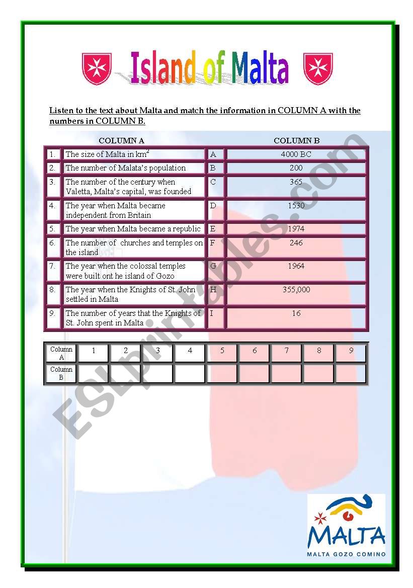 MALTA-Listening activity worksheet