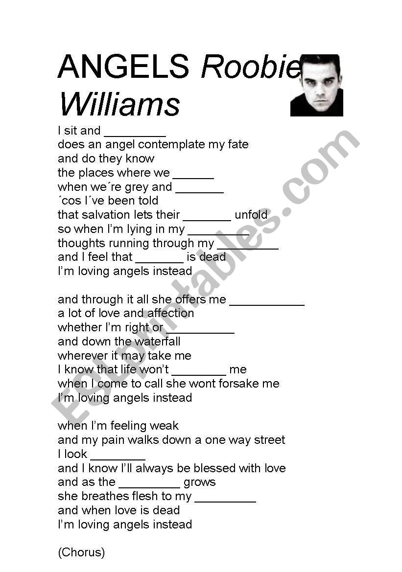 Song Angels By Robbie Williams Esl Worksheet By Categorica