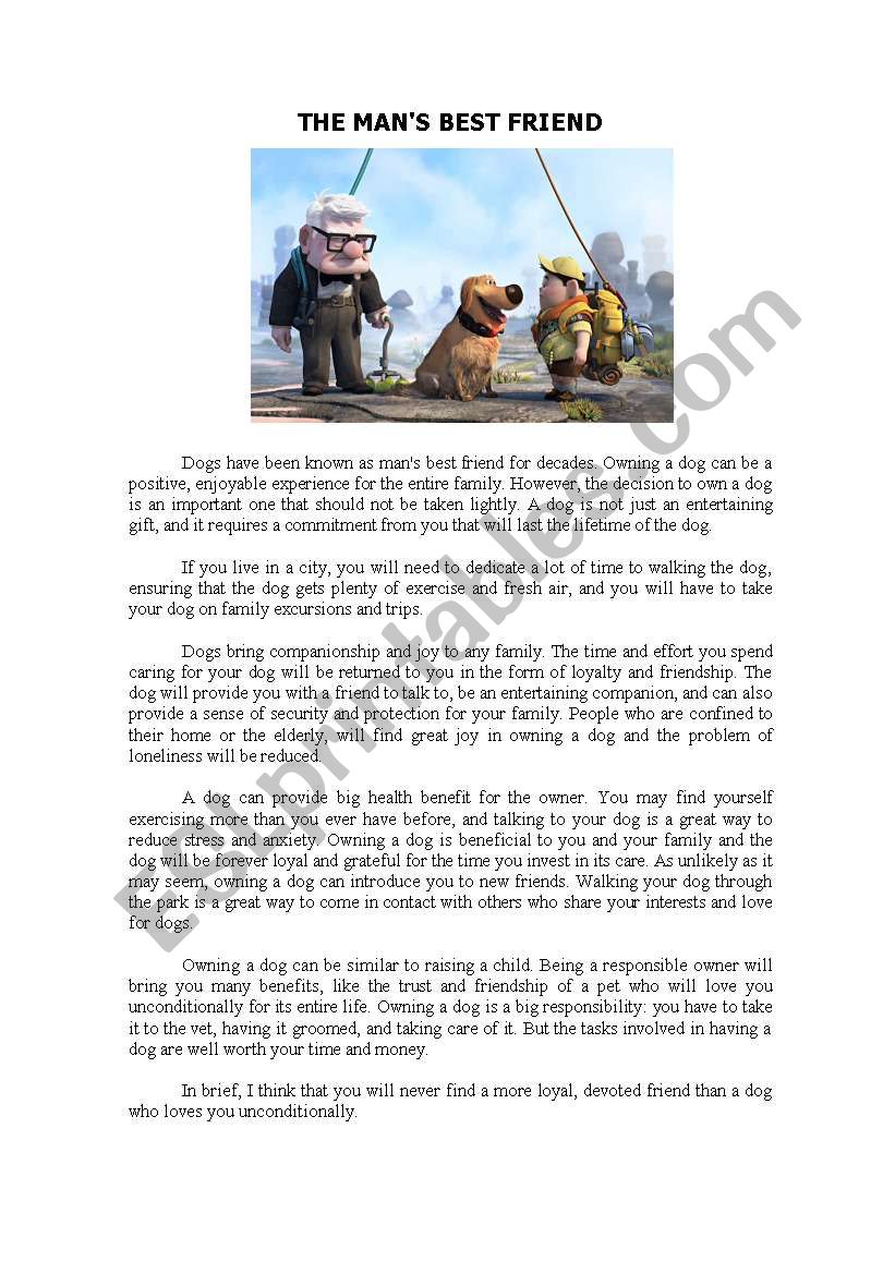 The mans best friend worksheet