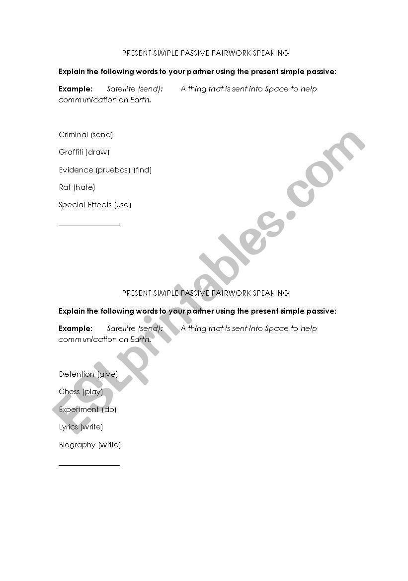 Present Simple passive pairwork questions