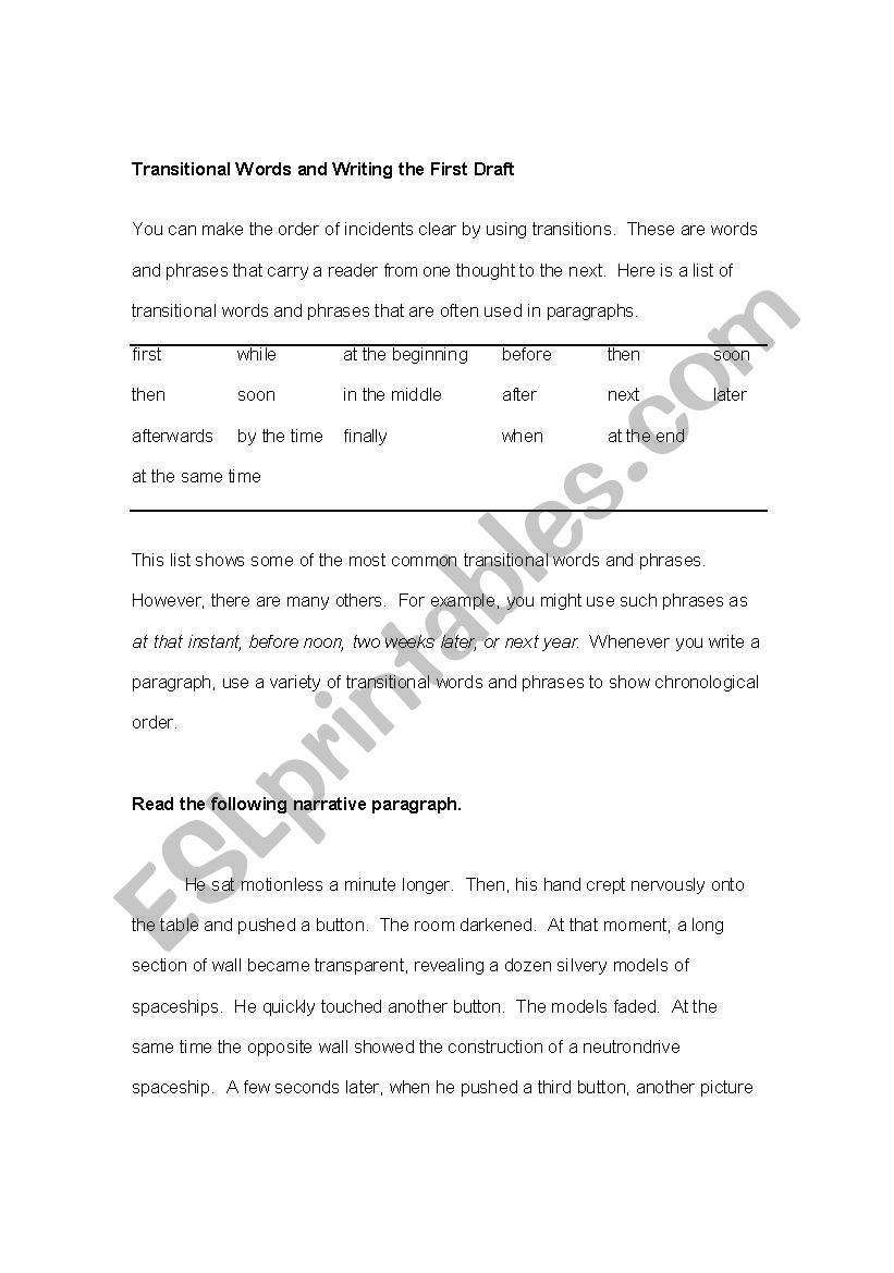 Transitional Words worksheet