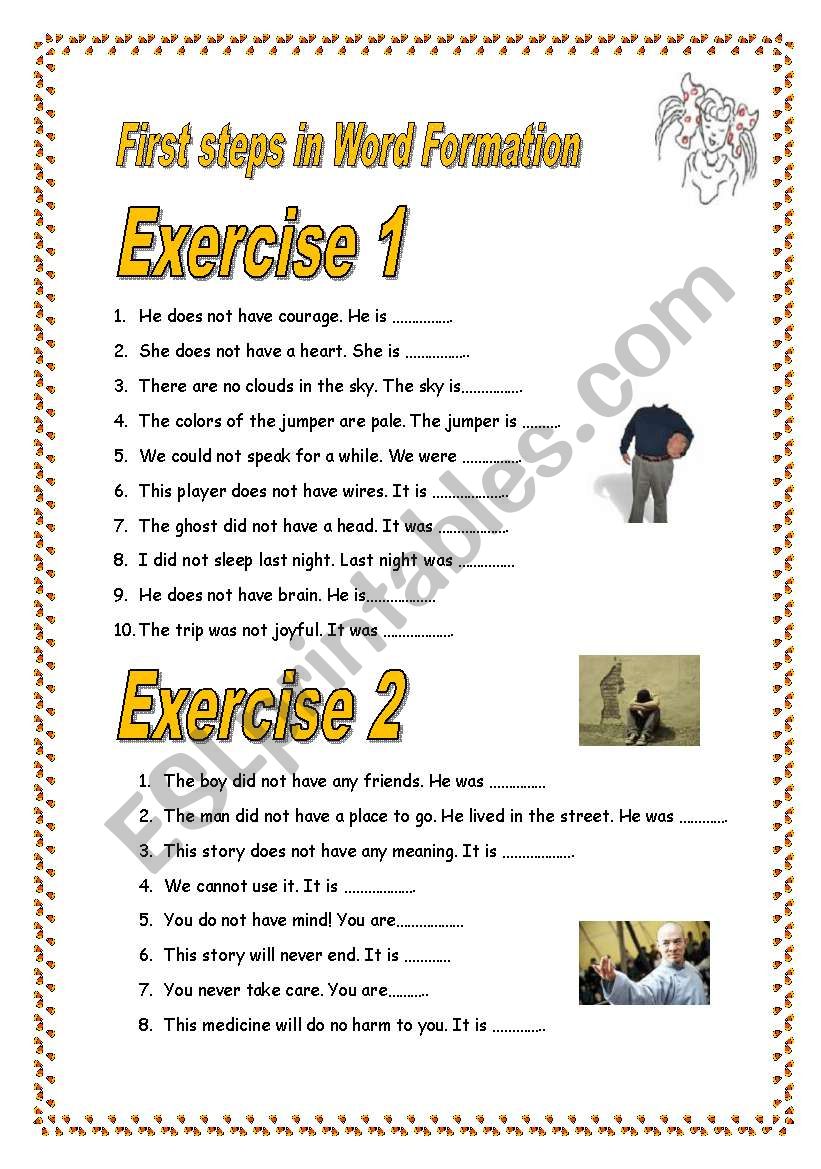 Word formation suffix -less worksheet