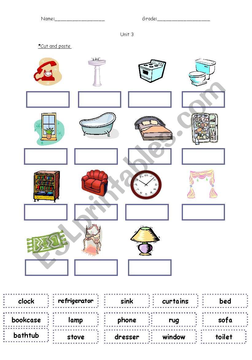 Household objects worksheet