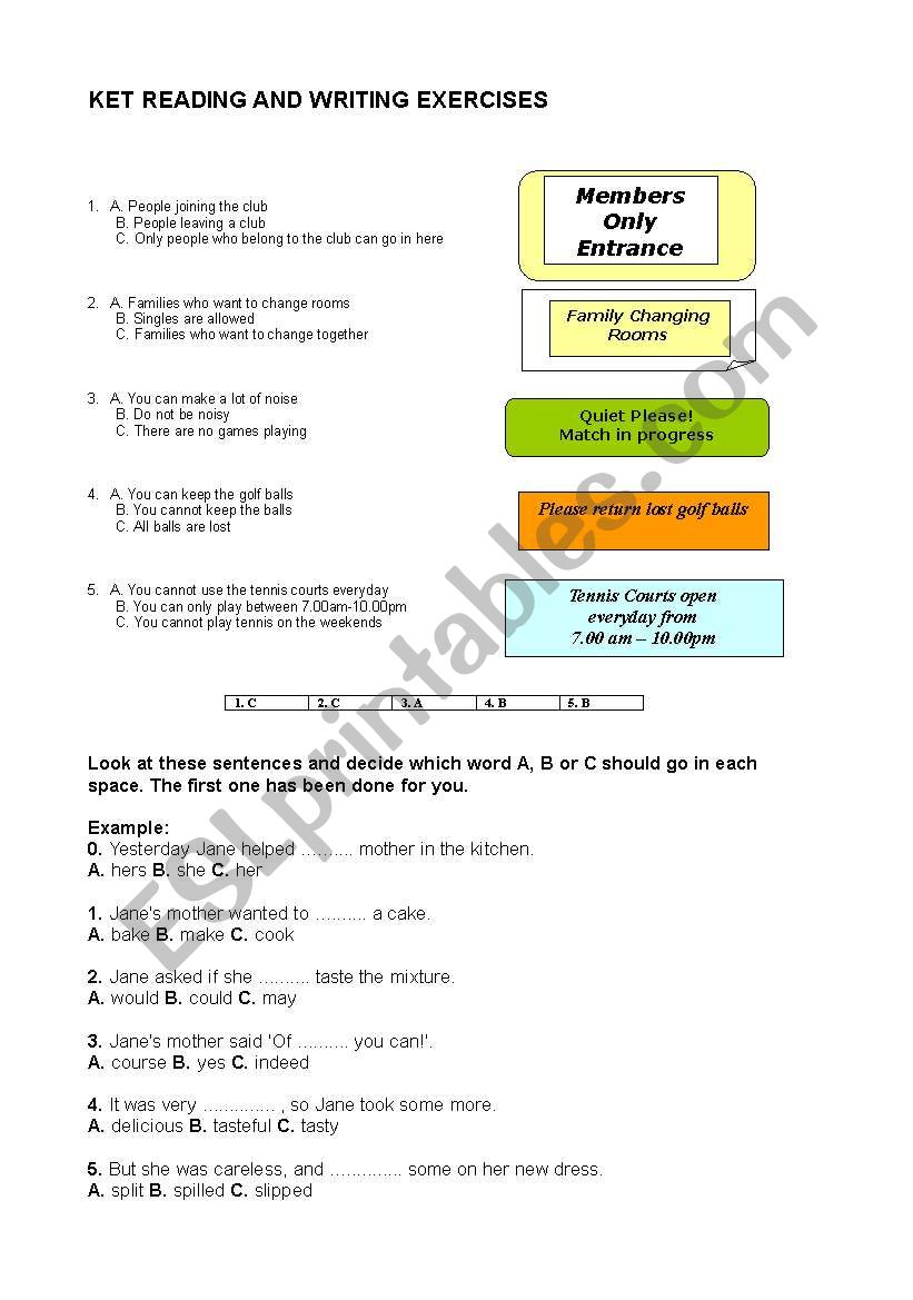 ket reading and writing exercises