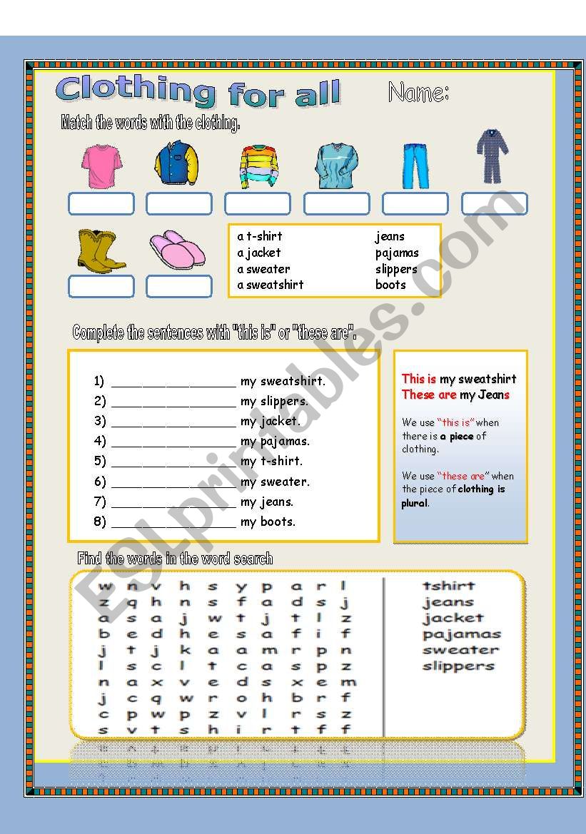 clothing worksheet worksheet