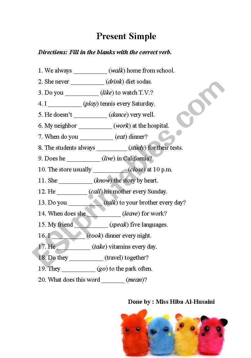 Simple verb worksheet