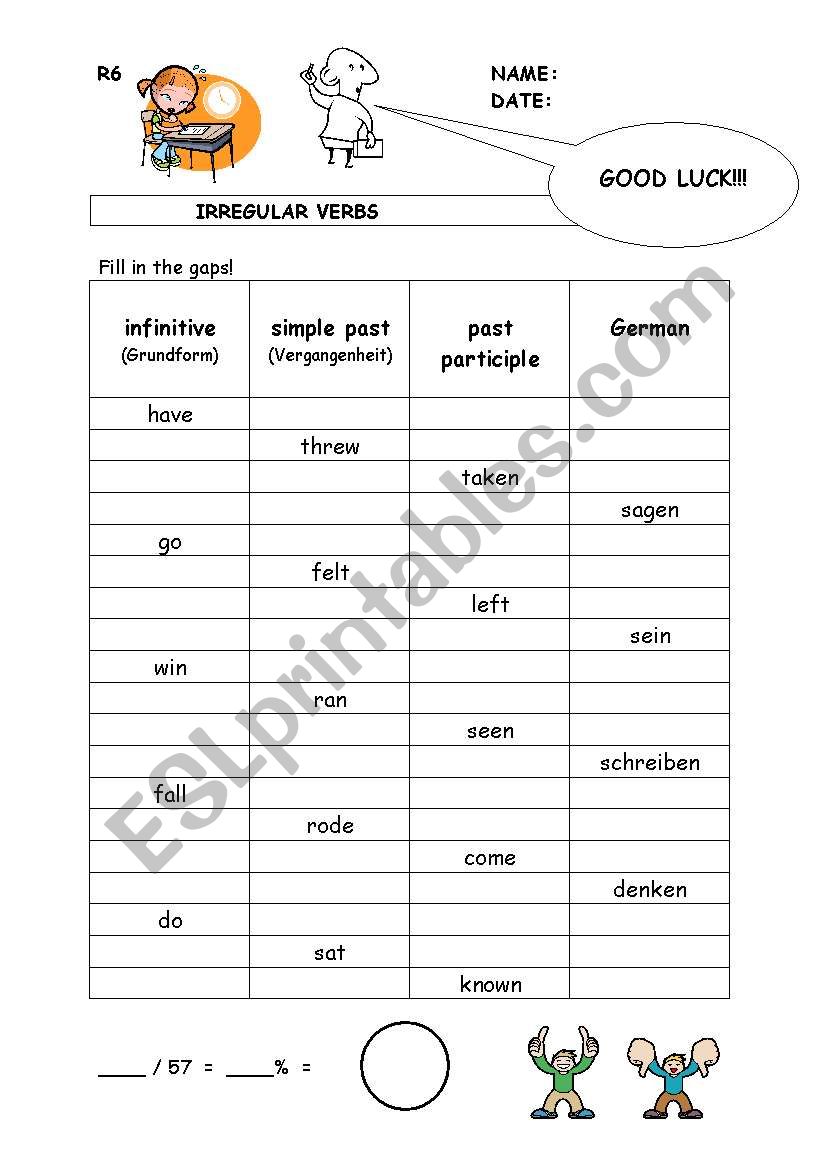 irregular verbs TEST worksheet