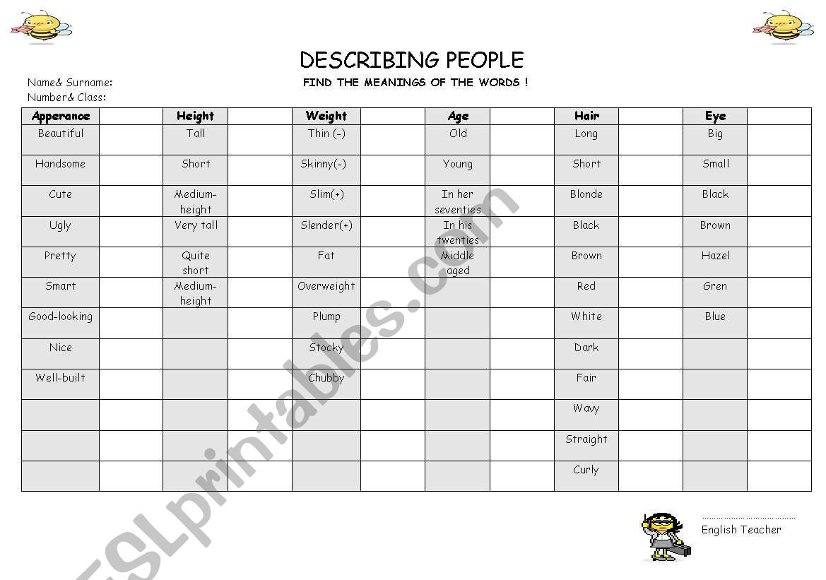 describing people worksheet