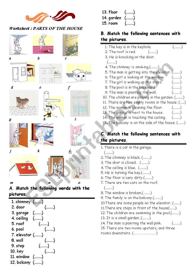Rooms and Parts of the House worksheet