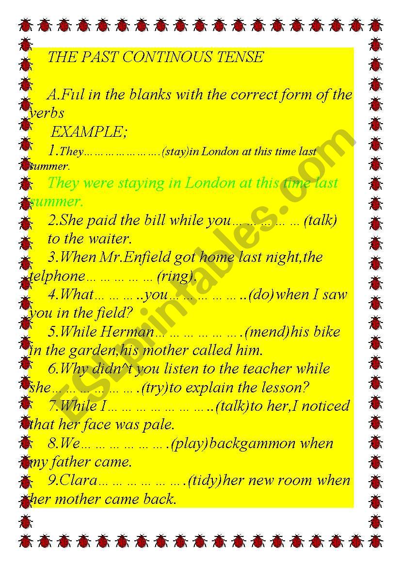 THE PAST CONTINUOUS TENSE INCLUDING WHEN -WHILE(5 PAGES)