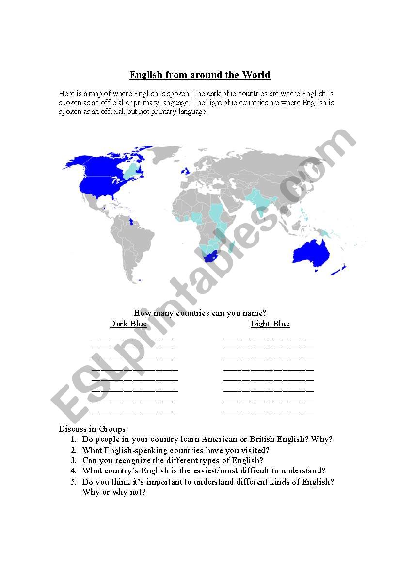 English around the World worksheet