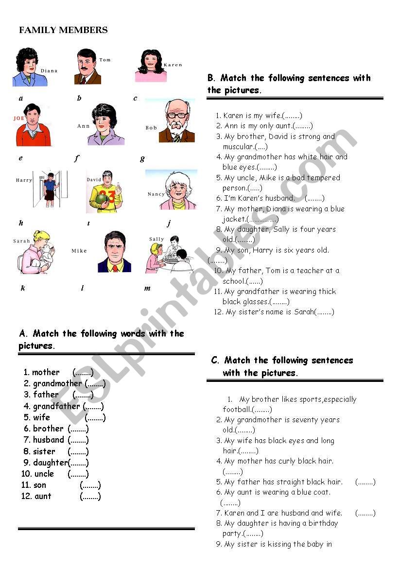 FAMILY MEMBERS worksheet