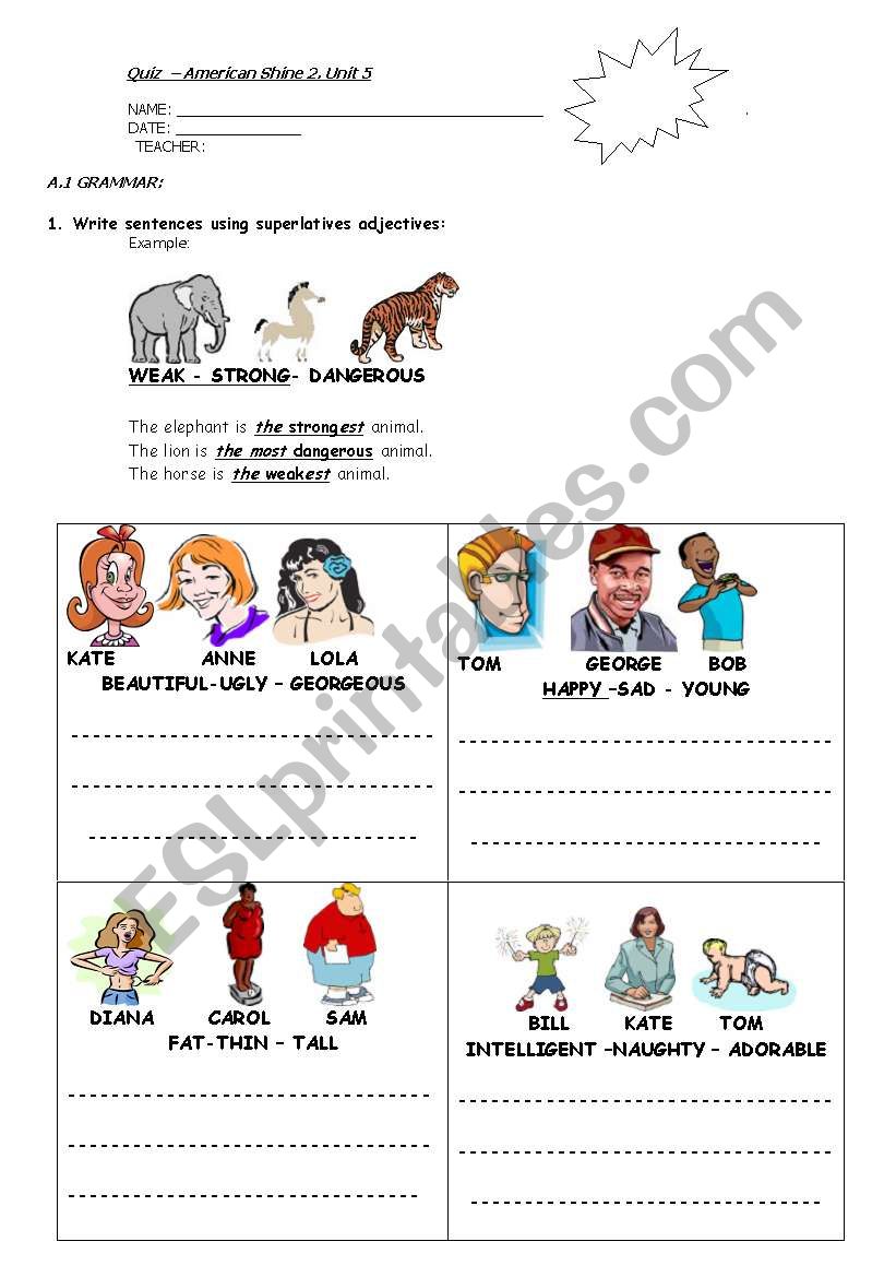 Final Exam for American Shine worksheet