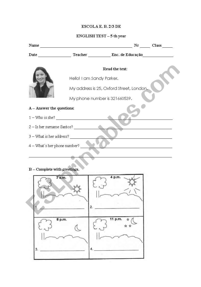 TEST  worksheet