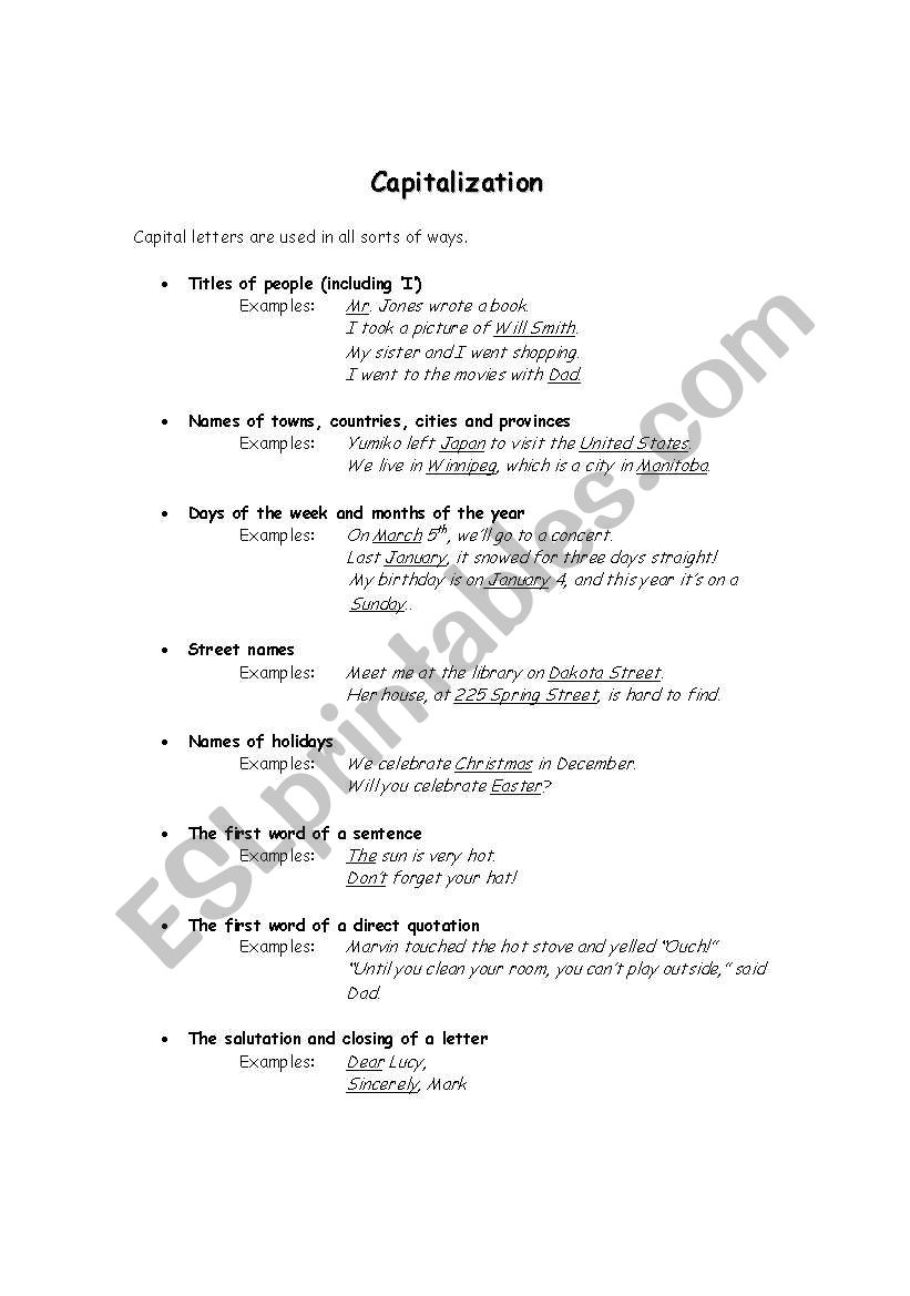 Capitalization  worksheet