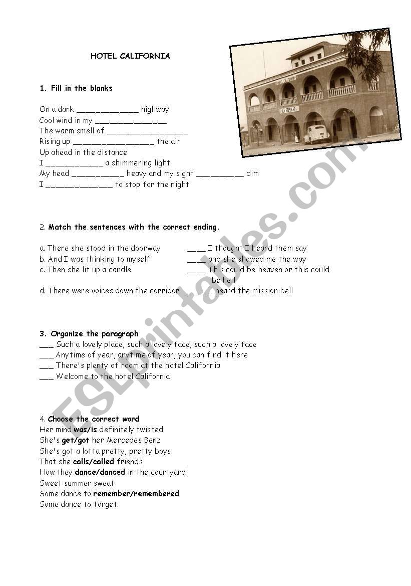 HOTEL CALIFORNIA worksheet