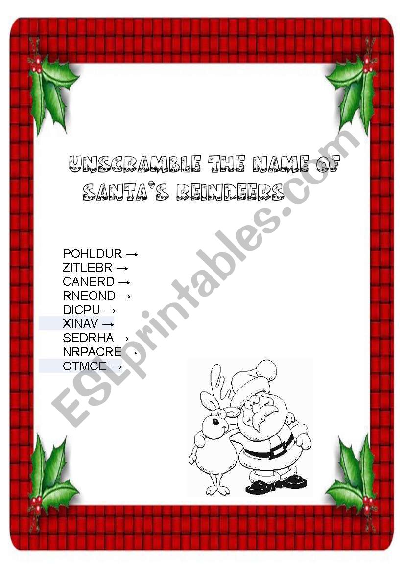 Santas reindeers worksheet