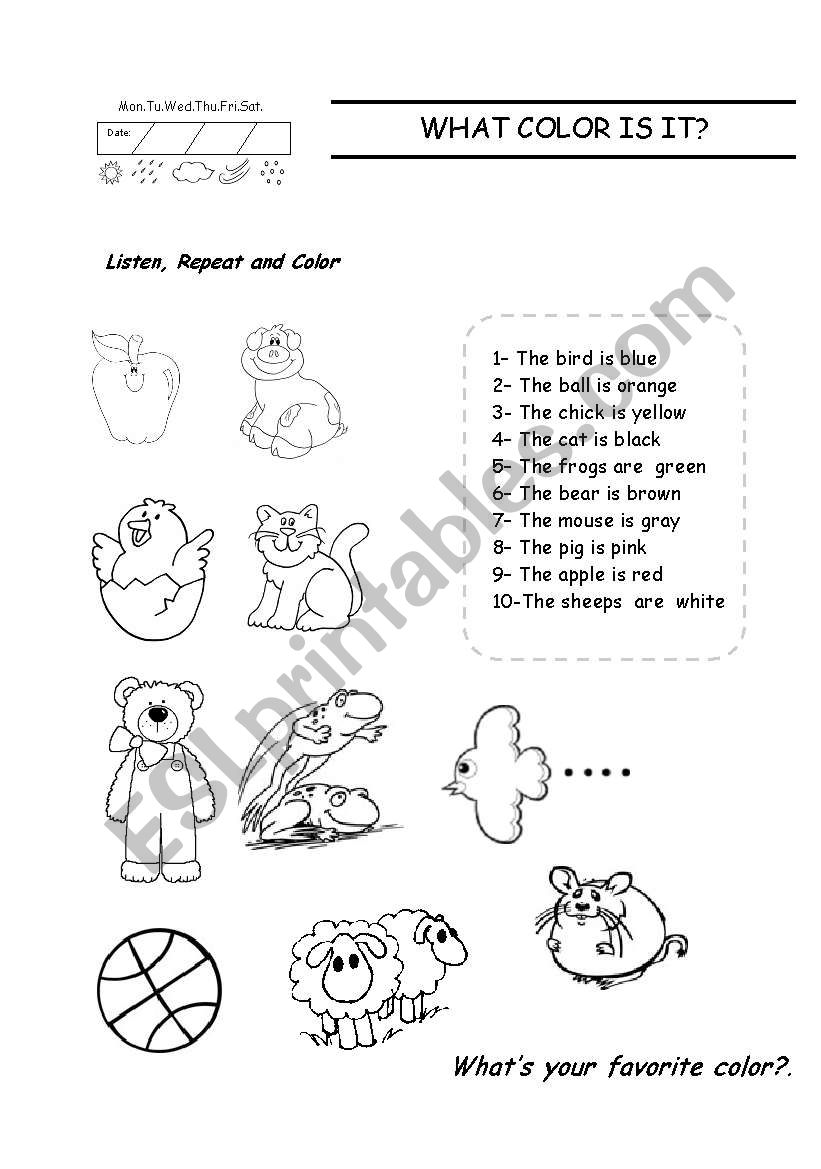What color is it? worksheet