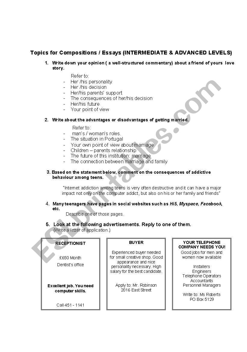 Compositions  worksheet