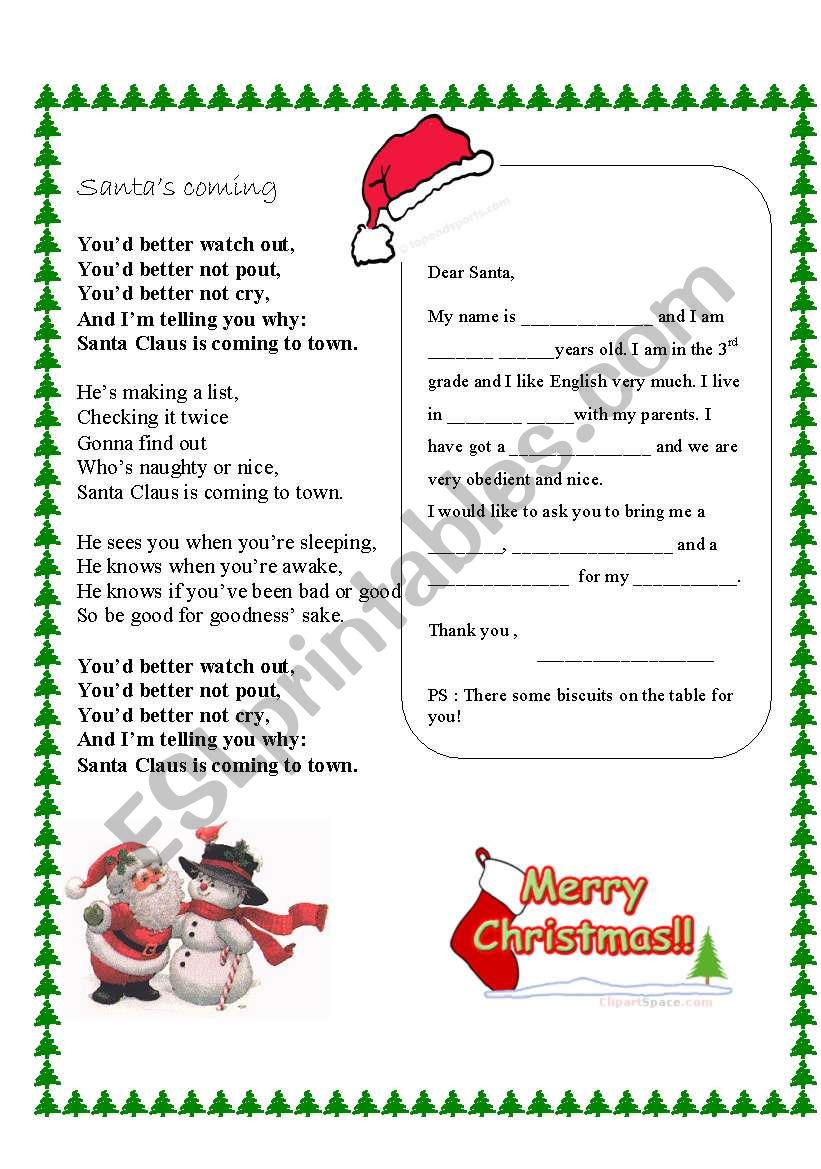 A letter to Santa worksheet