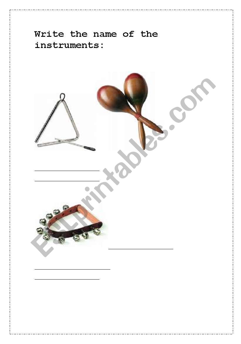 Percussion instruments worksheet
