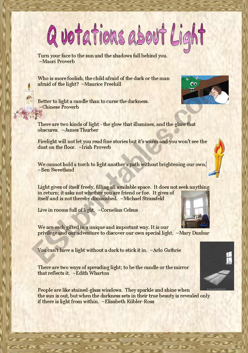 Quotations about Light (1) worksheet