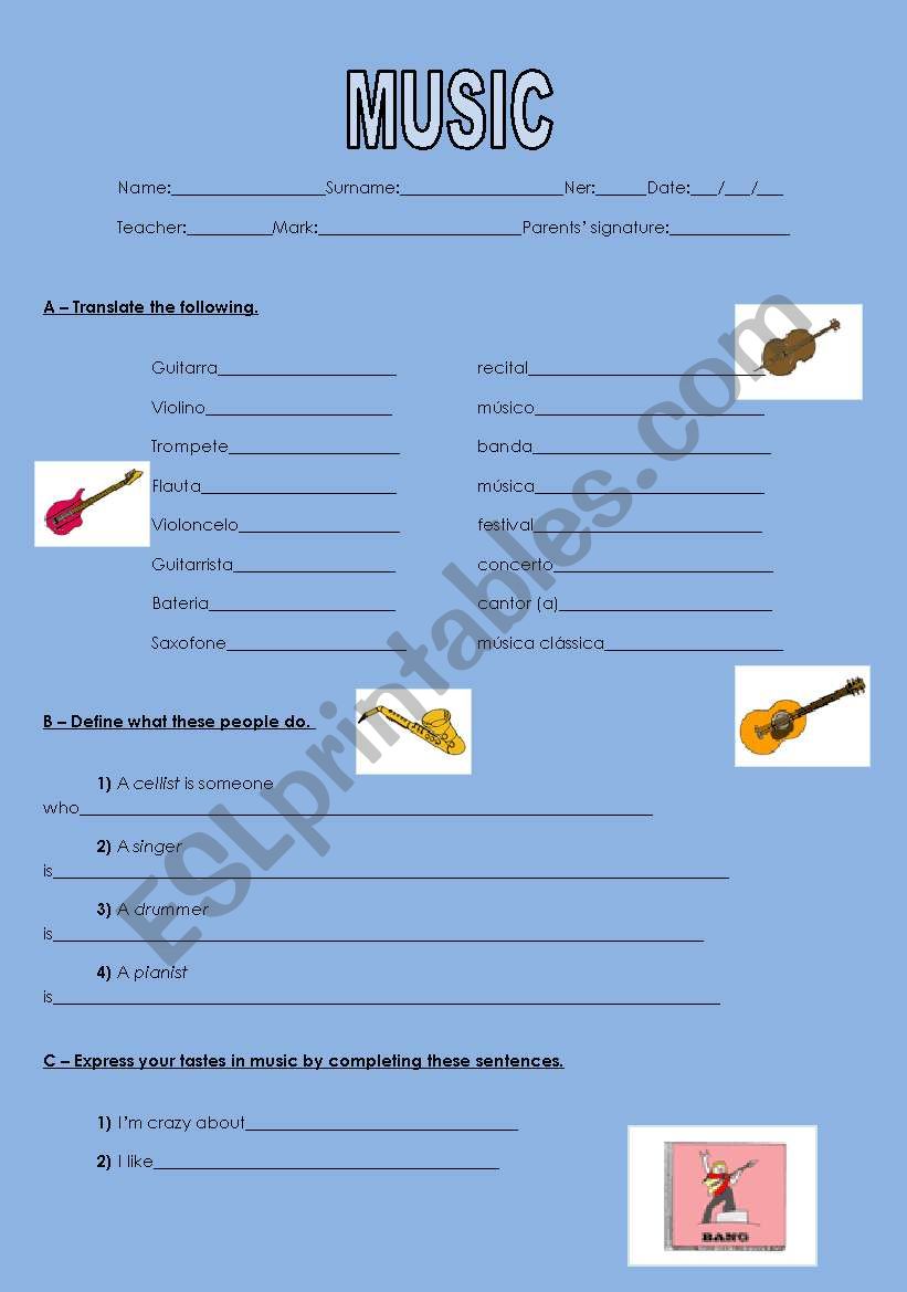 Music worksheet