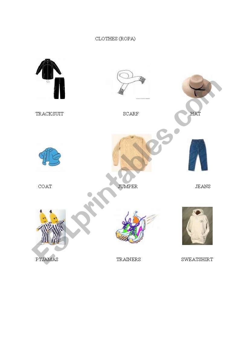 CLOTHES (pictures and words) worksheet