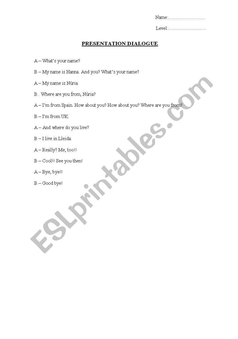 dialogue worksheet