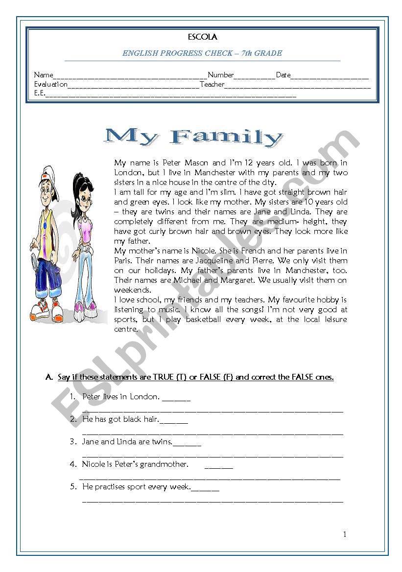 TEST - MY FAMILY worksheet