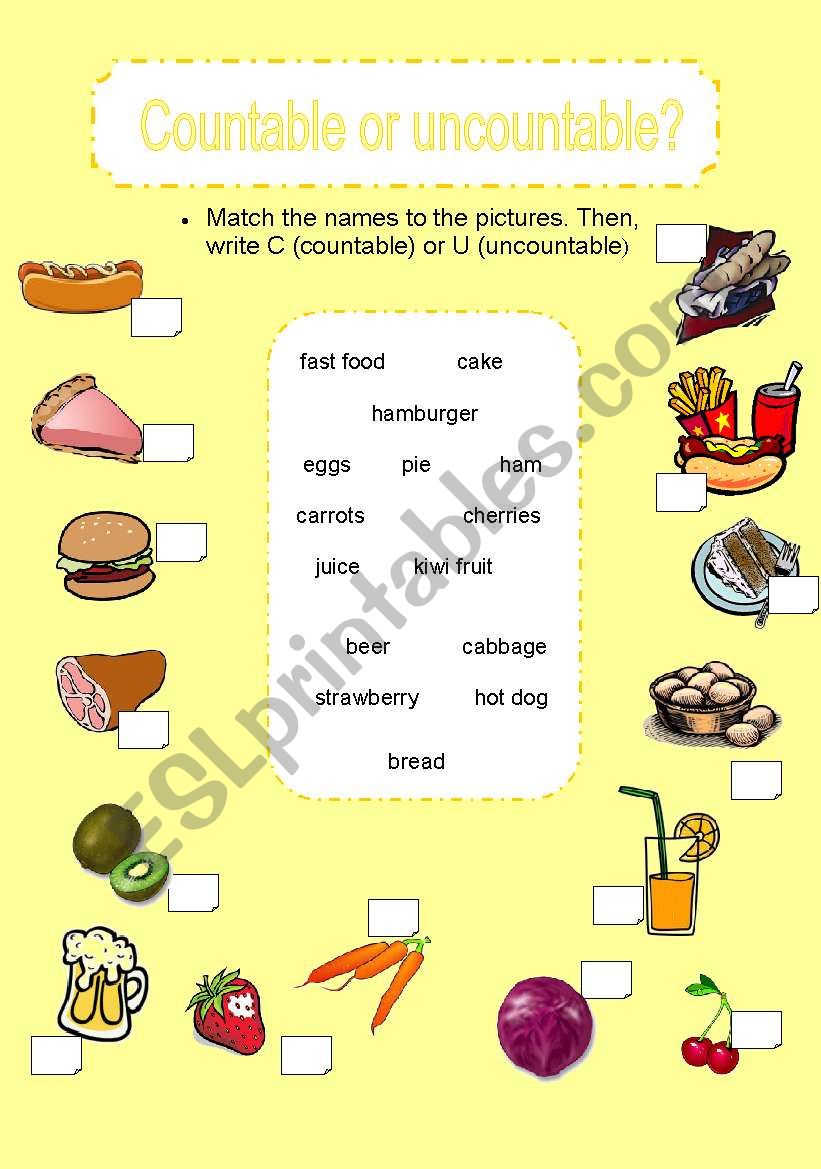 Countable or uncountable worksheet