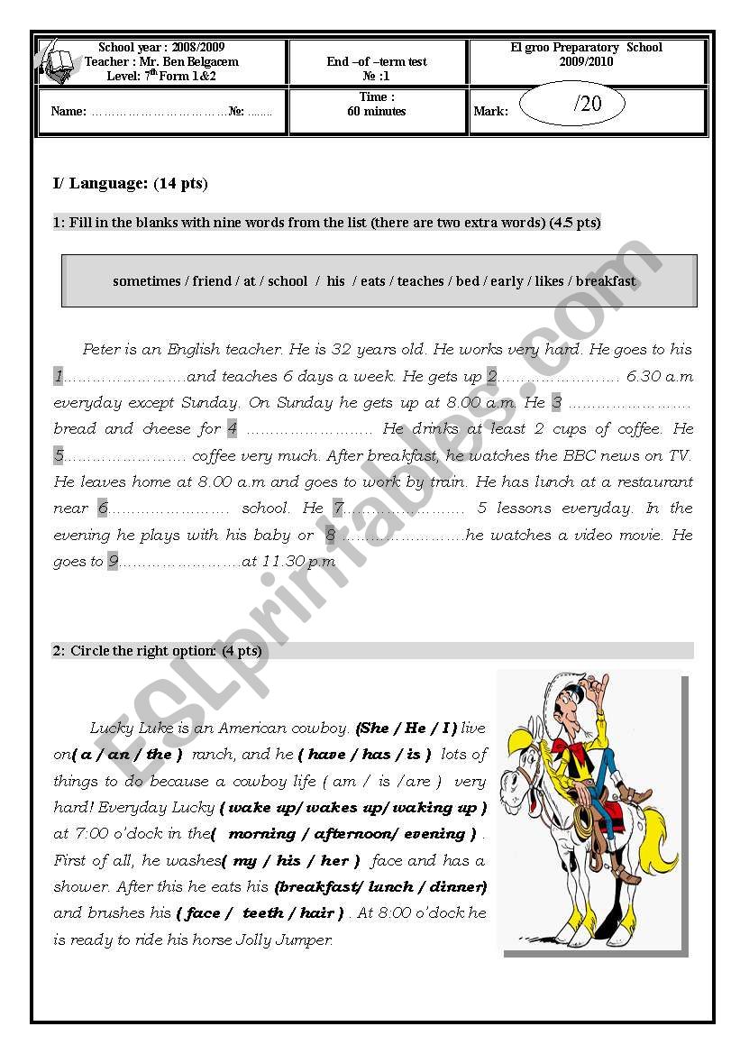 end of term test  worksheet