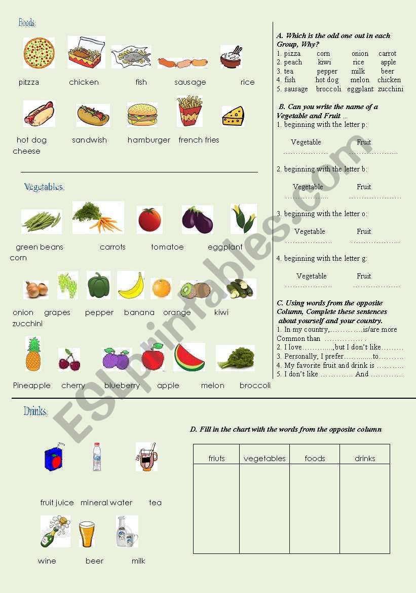 foods worksheet