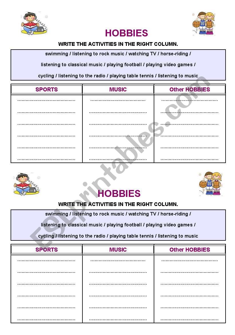 HOBBIES  worksheet