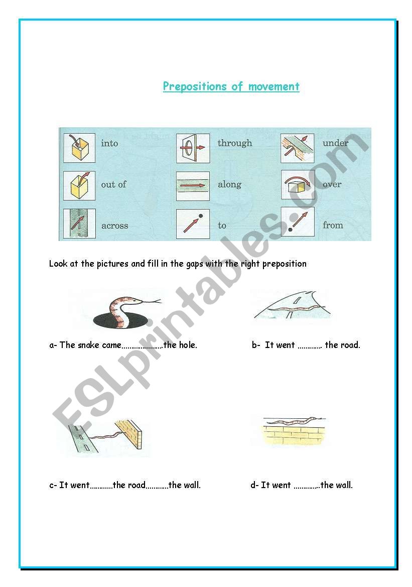 prepositions of movement worksheet