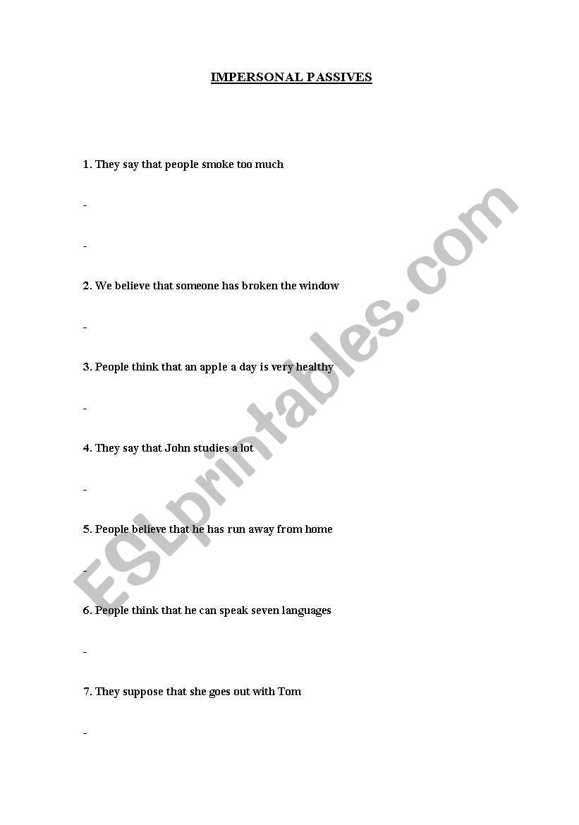 IMPERSONAL PASSIVES worksheet