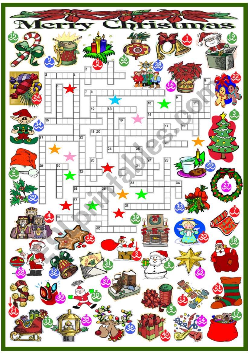 CHRISTMAS - CROSSWORD (KEY AND B&W VERSION INCLUDED)