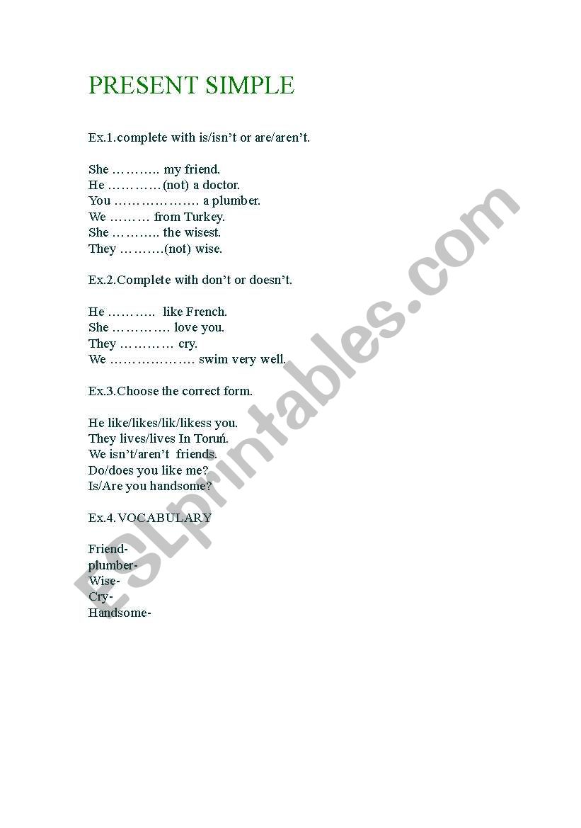 present simple worksheet