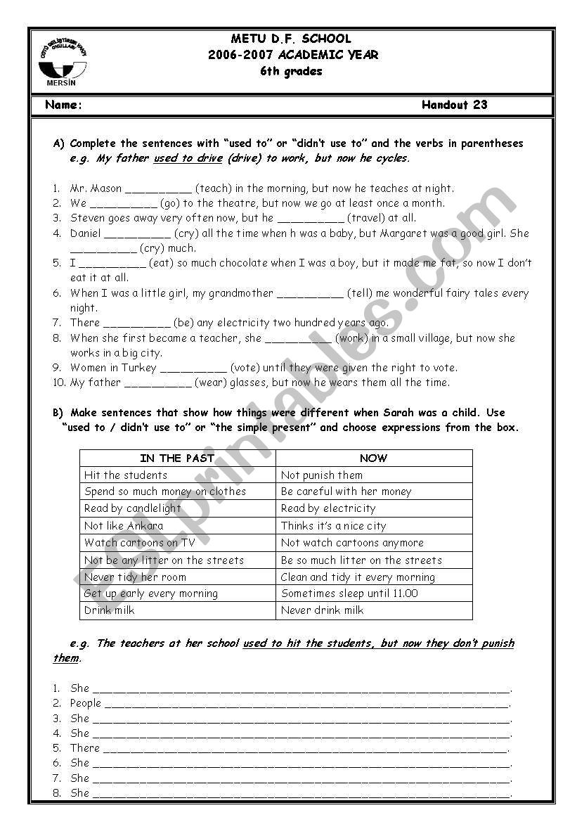 past habits worksheet