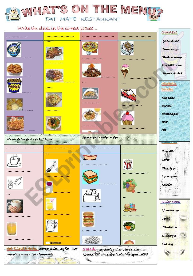 FOOD AND DRINKS worksheet