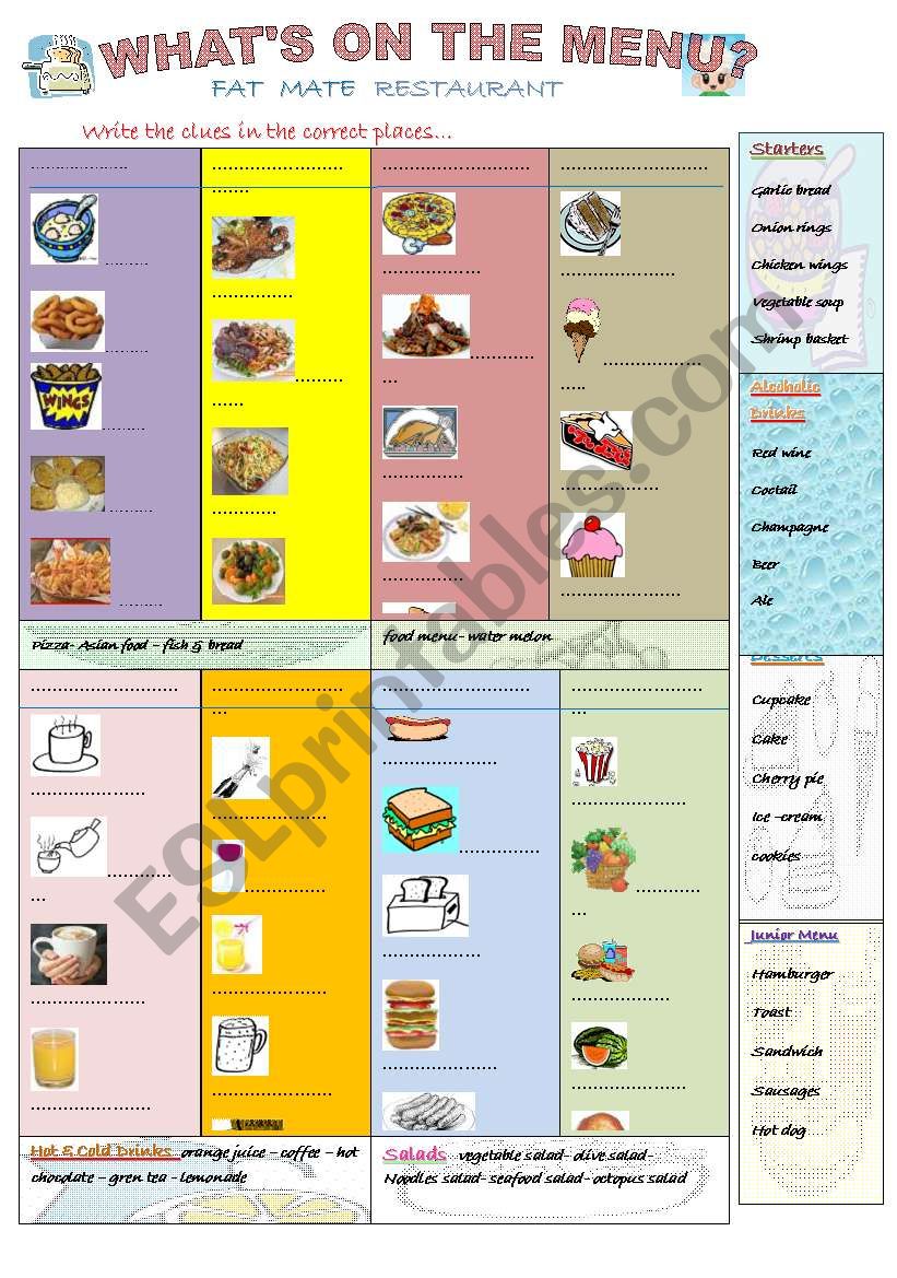 FOOD AND DRINKS worksheet
