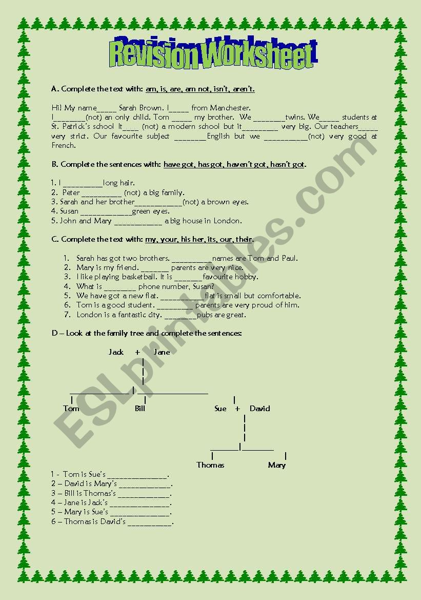 REVISION WORK FOR 7TH GRADE worksheet