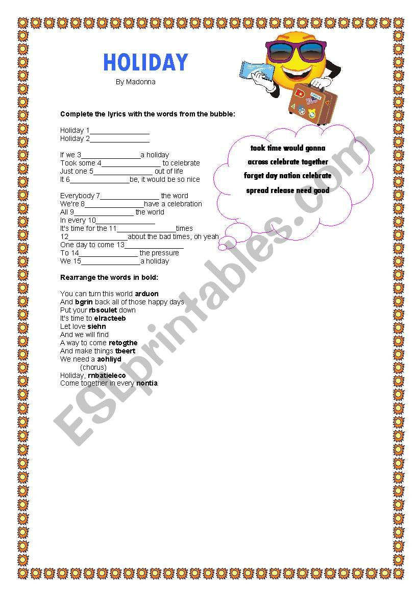 Holiday by Madonna worksheet